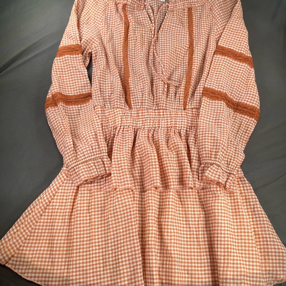Talulah Women’s Plaid Cottage Core Prairie Dress Burnt Orange Size Large
